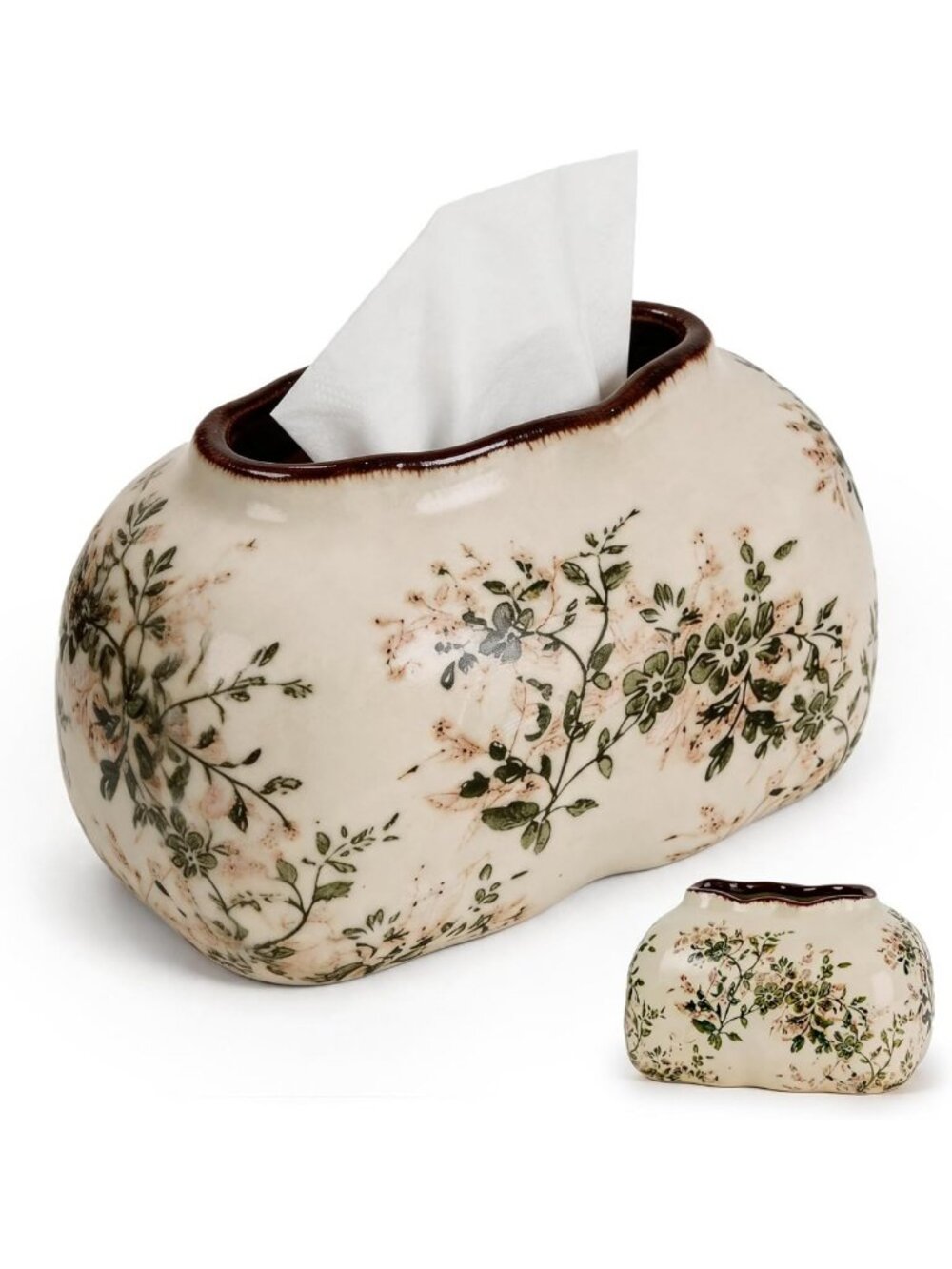 Vintage Floral Ceramic Tissue Box Holder - Irregular Shape Decorative Cover